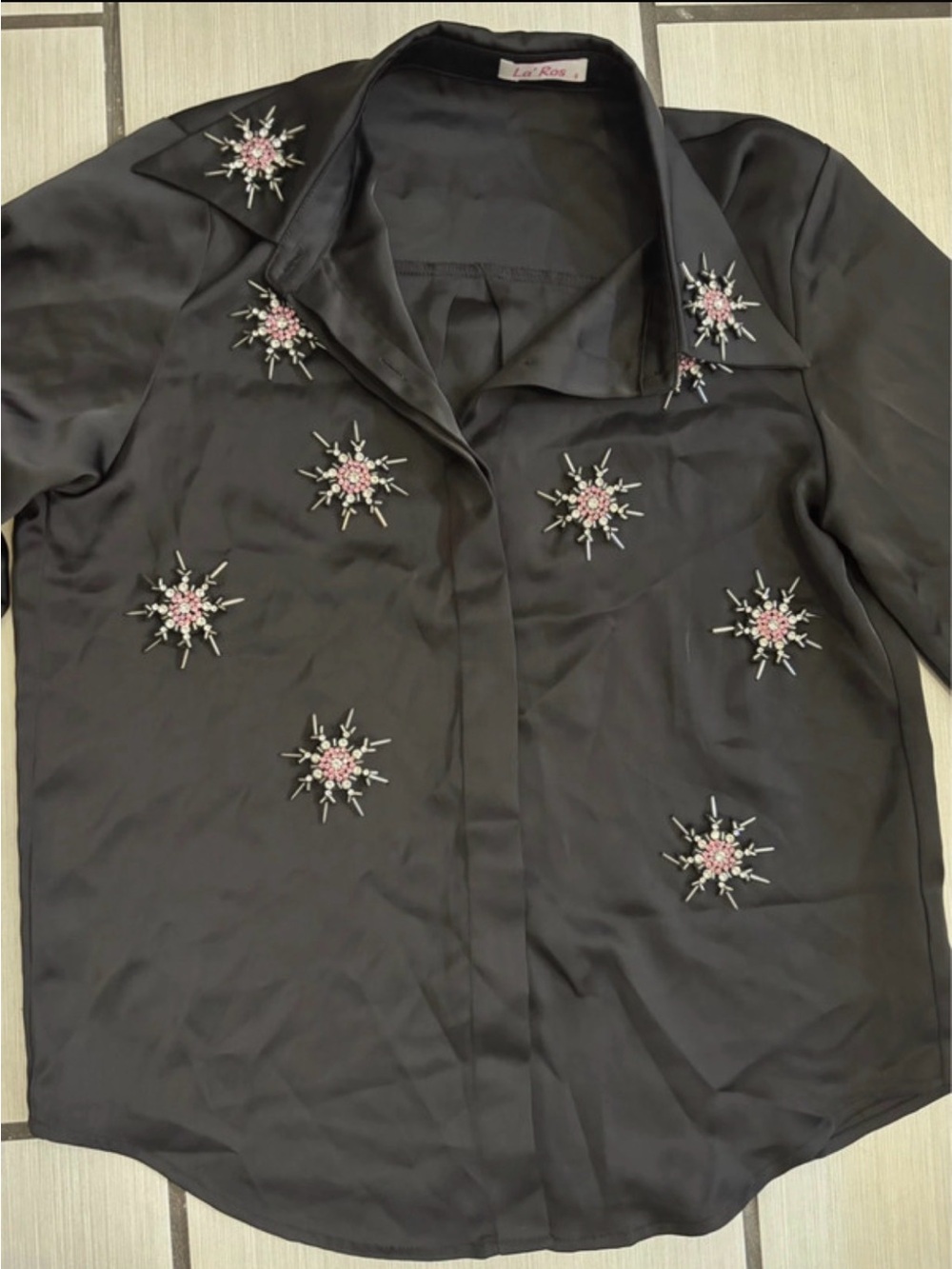 Black Embellished Button-Up Shirt